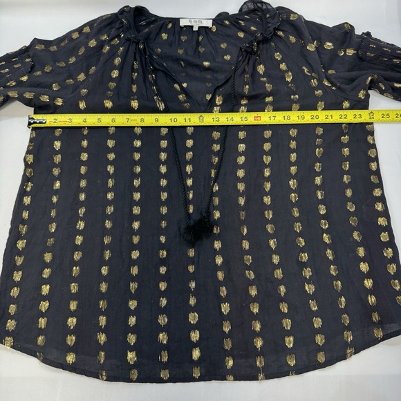 SEA New York Womens Large‎ Blouse Top Laura Long Sleeve Boho Femme Black Gold - Picture 15 of 16